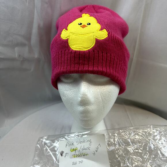 Pink Toddler Stocking Cap with Duck Soft liner acrylic polyester - Picture 5 of 5